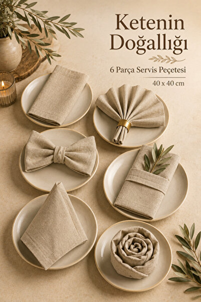Morlay LINEN | 6 Adet Organik Ham Yıkanmış Keten Servis Peçetesi 40 x 40 cm S...