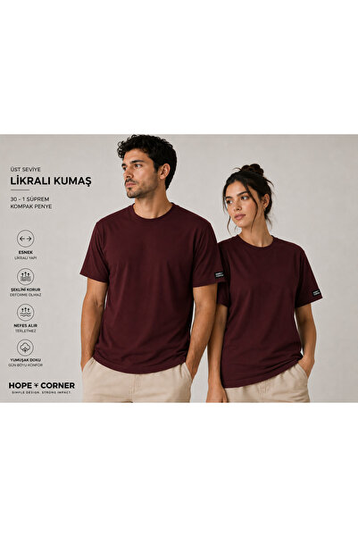 hope corner Unisex Basic Tişört %100 Pamuk Likralı Rahat Kalıp Beyaz