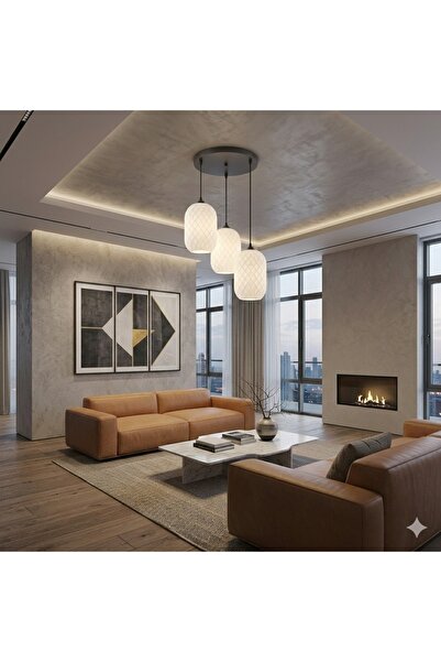 laaysa 3D Design GEOMETRİK Sarkıt Avize  3 Başlıklı Avize Modern E27 Yatak Od...