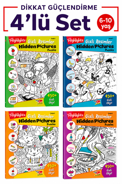 Dikkat Atölyesi Yayınları Hidden Pictures Gizli Resimler 4'lü Set Dikkat Güçl...