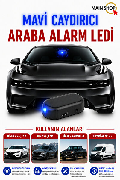 MAİN SHOP 1 Adet Mavi Renk Güneş Enerjili Led Güvenlik Işıkları, Caydırıcı Hı...