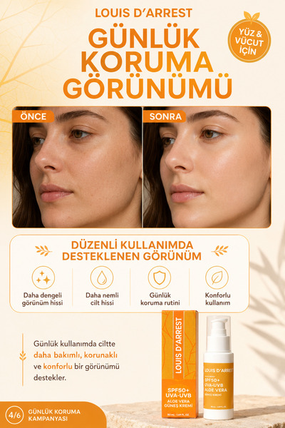Louis DArrest Spf 50 Güneş Kremi 50 ml Uva-uvb Koruma Aydınlatıcı Aloe Vera