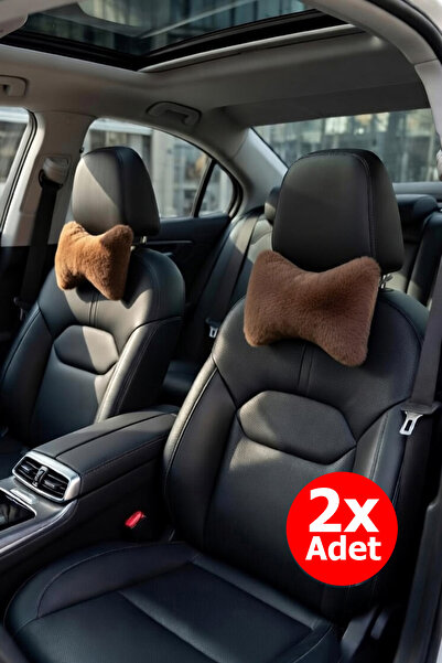 Bundeba Düz Kahve Oto Boyun Yastığı 2x Adet Welsoft Peluş Ortopedik Araç Dest...