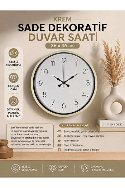 Other 36 Cm Krem Sade Dekoratif Duvar Saati