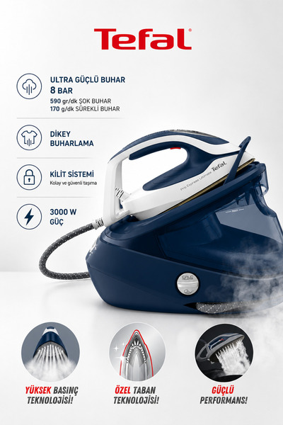 TEFAL 8 Bar Pro Express Buhar Kazanlı Ütü, 590 g/dakika Güçlü Buhar, Anti-Kir...