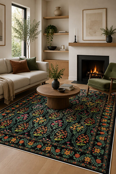 Pelura Halı Modern Floral Desen Baskılı Kaymaz Yıkanabilir Salon Oturma Odası...
