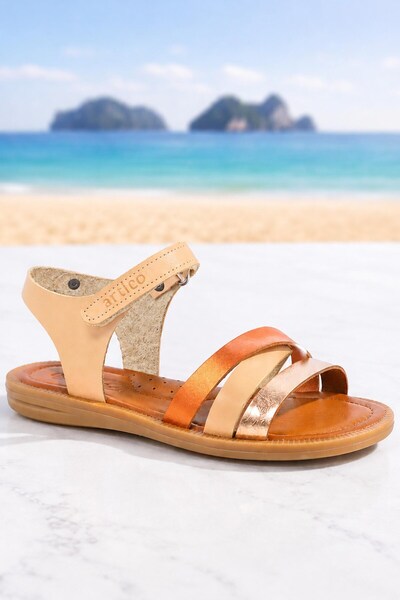 Artico Sandale pentru fete Alexia din piele naturală Vaketa Tan