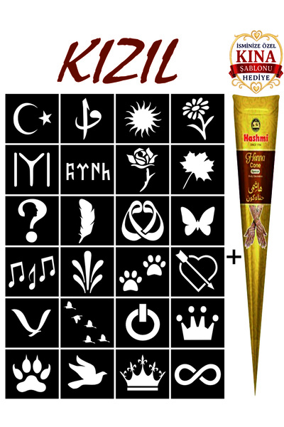 EYMEN ÇARŞI /Kına Kalıbı ve Kına/24 Farklı Desen Kına Şablonu ve Kızıl Hint K...