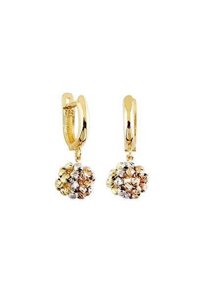 Sembol Gold Sallantılı Altın Dorika Küpe 14K Gold Tricolor