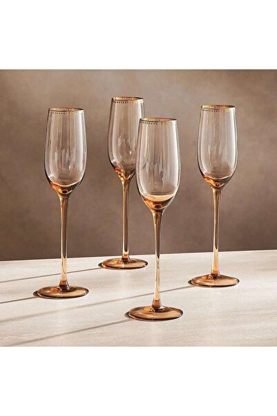 PAN HOME Elven 4-piece Flute Glass Set 210ml -amber