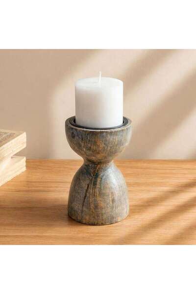 PAN HOME Aeon Mango Wood Pillar Candle Holder 10x10x15cm -white