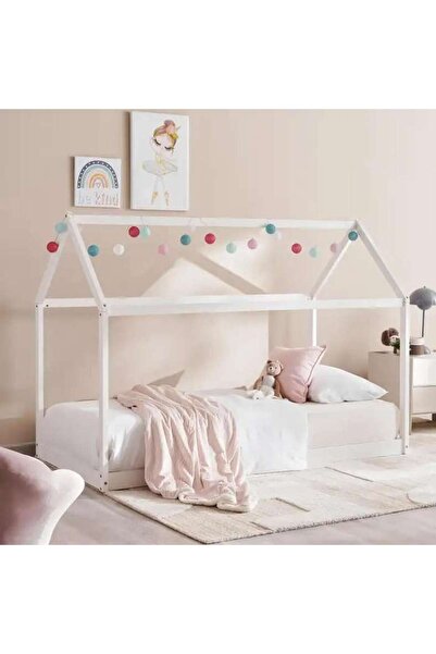 PAN HOME سرير أطفال فردي من الكتان مقاس 90×190 سم - أبيض ~ أبيض