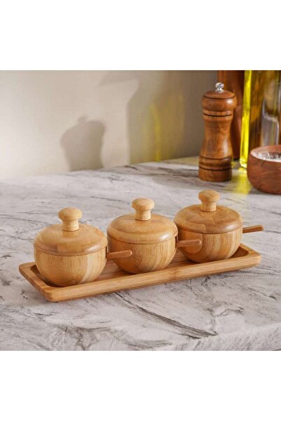 PAN HOME طقم تقديم التوابل من الخيزران مكون من 6 قطع مع صينية 25.3x8.8x10 سم ...