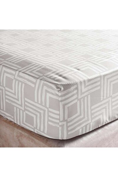 PAN HOME Everyday Geometric Printed Queen Fitted Sheet 160x200+33 Cm-beige