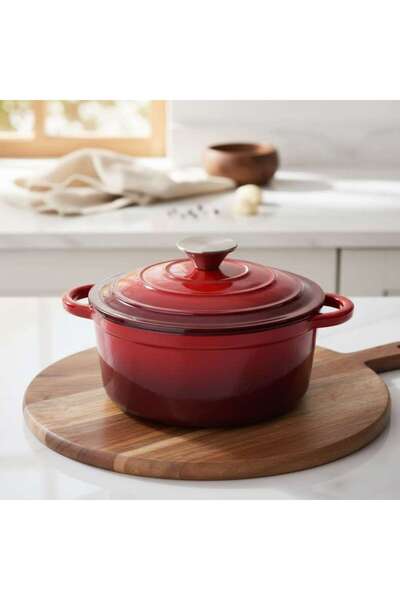 PAN HOME Glazura Enameled Cast Iron Cooking Pot 2l - Ombre Red