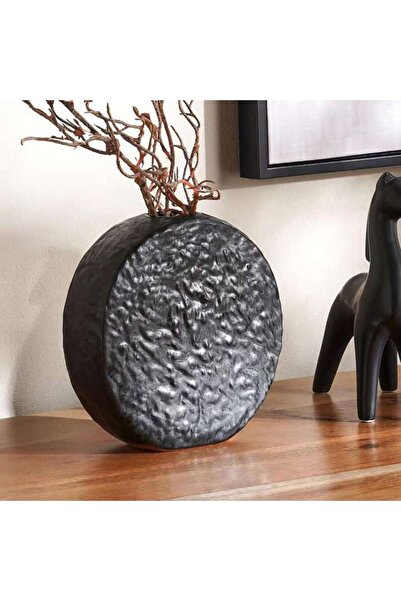 PAN HOME مزهرية سيراميك مزخرفة من أينار 16×4.8×16 سم - أسود