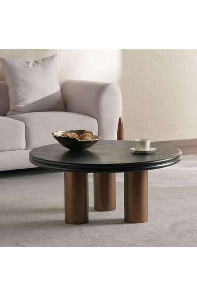 PAN HOME Plugari Coffee Table Veneer Round - Black & Gold