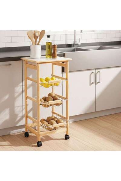 PAN HOME لينوكس عربة مطبخ بثلاثة مستويات 37x37x79 سم - طبيعي