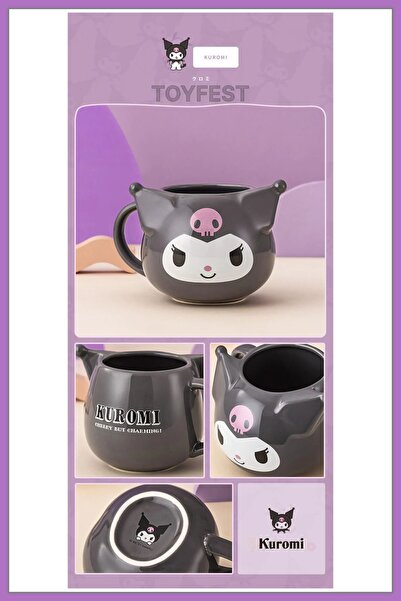 TOYFEST Kawaii Sanrio Kuromi Figürlü 3 Boyutlu Porselen Kupa Mug Bardak Kahve...