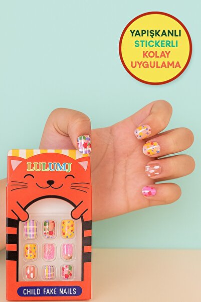 TOYFEST 12 li Yapışkan Stickerlı Renkli Baskılı Çocuk Takma Tırnak Oyuncak Se...