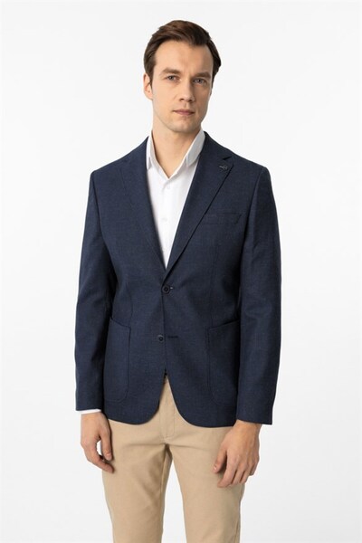 SÜVARİ Lacivert Slim Mono Yaka Torba Cep 6 Drop Klasik Ceket
