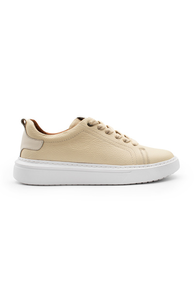 ventro Bej 100%Hakiki Deri Erkek Spor Sneaker Ortopedik Tabanlı VT27