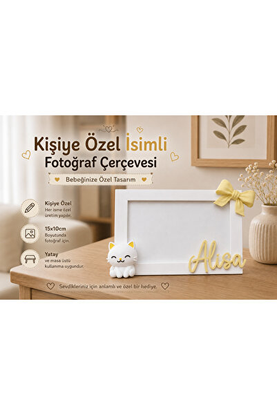 Liora3dStudio Kişiye Özel İsimli Çocuk Bebek Fotoğraf Çerçevesi 10x15 Dekorat...