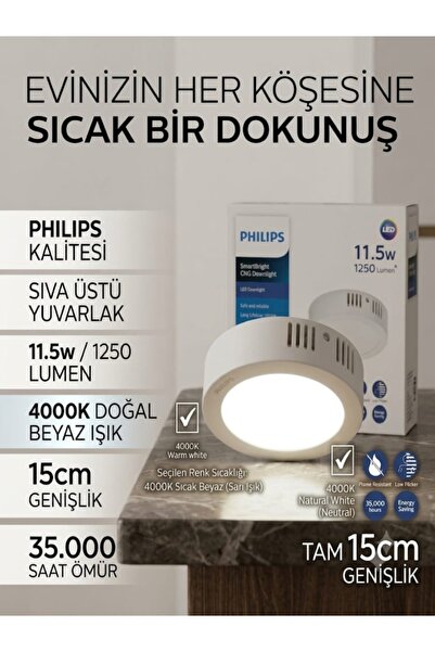 Philips DN058C LED12/840 Gün Işığı 1250 Lümen Sıva Üstü Yuvarlak Spot