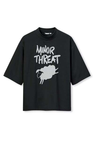 buzagi tasarım ürünleri Minor Threat Digital Print Oversize Black Unisex T-Shirt