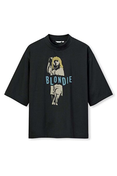 buzagi tasarım ürünleri Blondie Digital Print Oversize Black Unisex T-Shirt