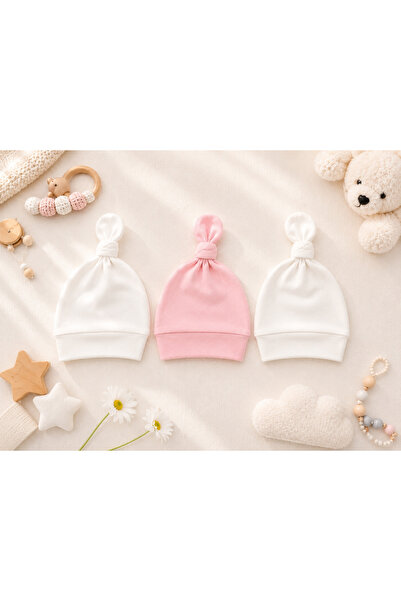 UmBaby Pamuklu Yenidoğan Penye Bebek Şapkası 3'lü SET