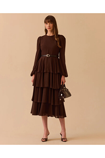 SCL Layered Detailed Maxi Length Chiffon Dress