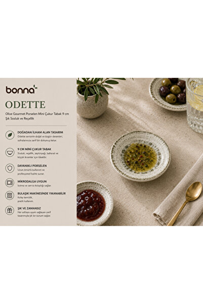 Bonnami Bonna Odette Olive Gourmet Porselen Mini Çukur Tabak 9 cm - Şık Soslu...