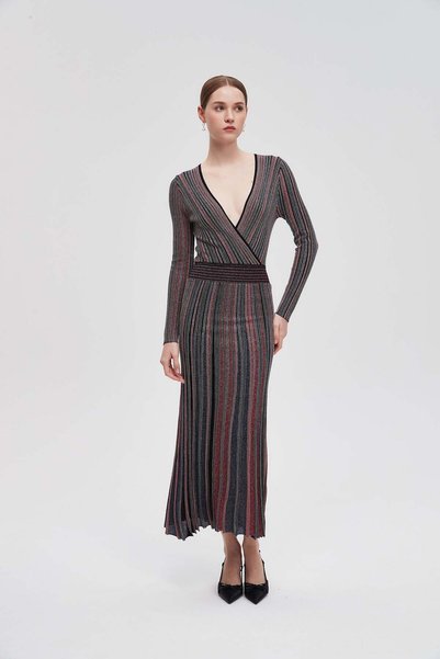 Livia Striped Long Sleeve Midi Dress