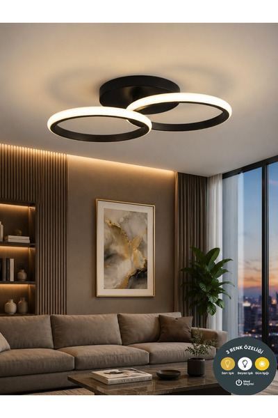 Lzy Avize Store 3 Renk Daire Hol Plafonyer Avize Siyah Modern Tavan Aydınlatm...