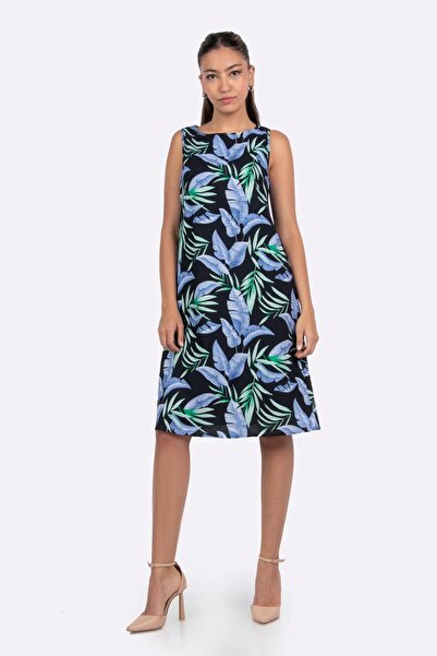 mica Square Neck Floral Print Midi Dress Without Sleeves