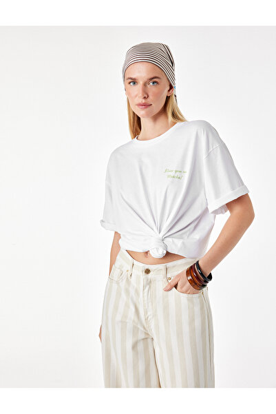 Koton Cotton Oversized T-Shirt with Matcha Print on the Back, Short Sleeves a...