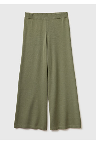 United Colors of Benetton Women's khaki viscose blend wide leg knit pants