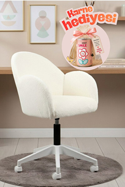 SandalyeDeposu Bellasoft Çalışma Koltuğu Beyaz Peluş Kumaş