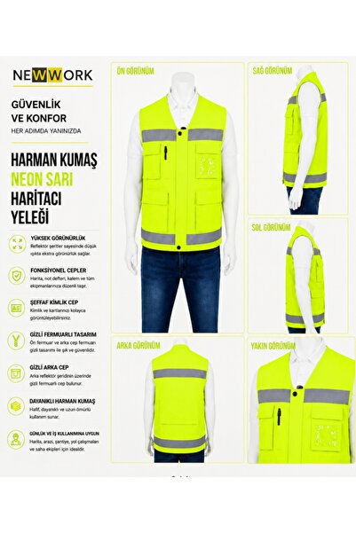 Newwork HARMAN KUMAŞ REFLEKTÖRLÜ NEON SARI HARİTACI İŞ YELEĞİ