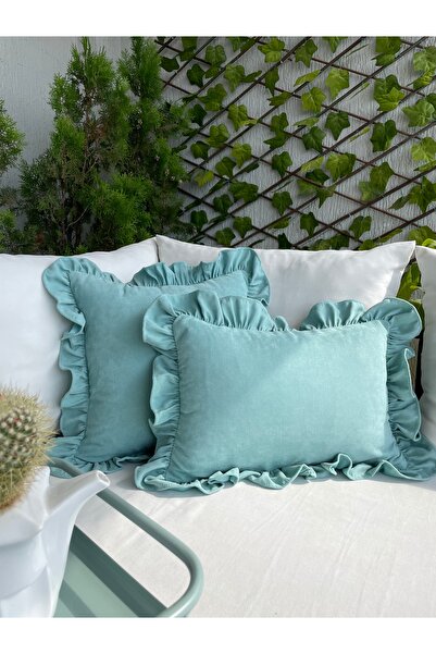Decamor home Husă de pernă vintage cu volane verde mentă 1BUC