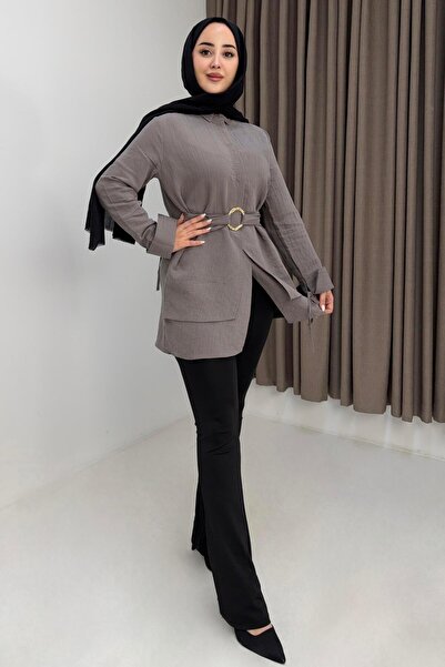 Raneel Kazançlı Alışveriş Striped gabardine shirt tunic with ring buckle deta...