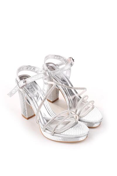 Papuçsepeti Shoe Basket 4752 Women's 10.5 cm Heel Platform Stone Evening Dres...