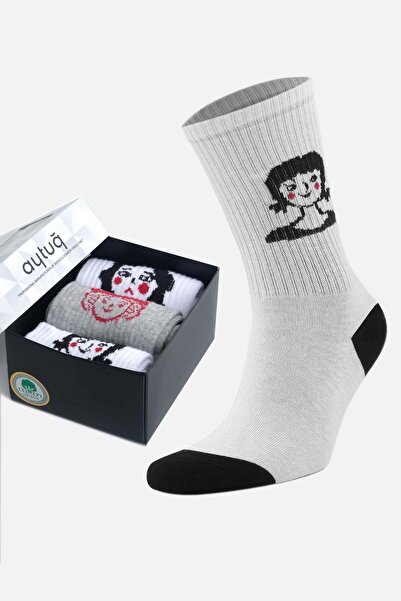 Aytuğ Women's Cotton 3 Pairs Special Boxed Socks Multi-Colored