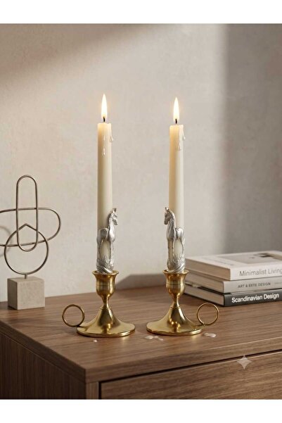 SCA CANDLE Dekoratif Mum Şamdanlık Mum At Desenli 2 2'li gümüş Rengi 2 parça ...