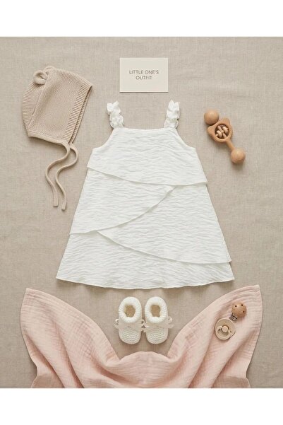 amante kıds Girl's Strappy Dress - 100% Cotton - Ecru