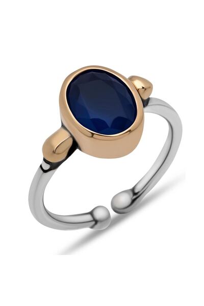 Generic Brand Silver Navy Blue Stone Adjustable Authentic Women's Ring