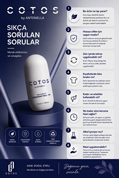COTOS Soft Touch Doğal Roll-On Deodorant – Hassas Ciltler İçin Alüminyum ve P...