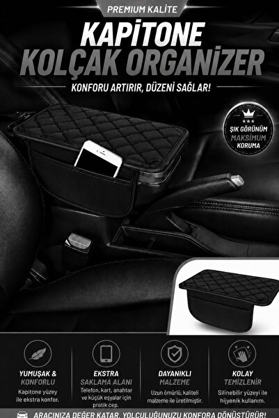 ECARTEKS PREMİUM QUALİTY CAR ACCESSORİES Araba Deri Siyah Kapitone Oto Kolçak...