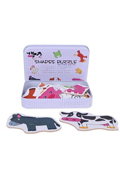 bebeLOGIC Puzzle din lemn bebeLOGIC, Animalele de la ferma, cutie metalica, 1...